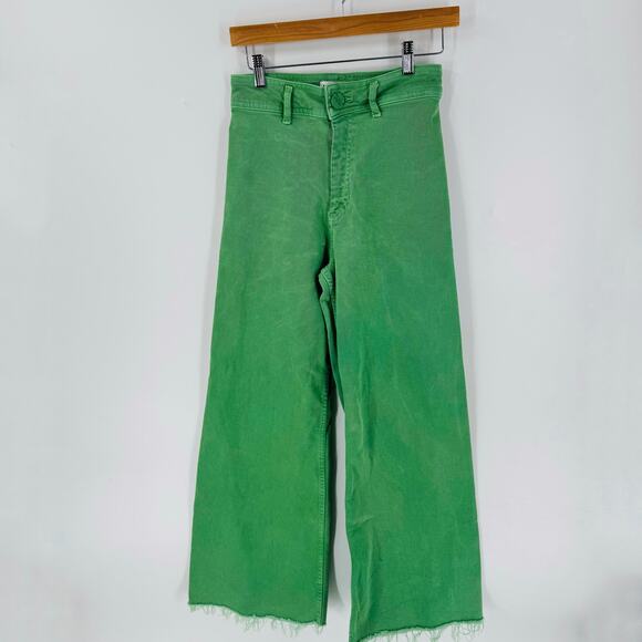 Zara Marine Jeans Green Wide Leg Cropped Denim Pants Raw Hem Women’s Size 4 - Picture 6 of 6
